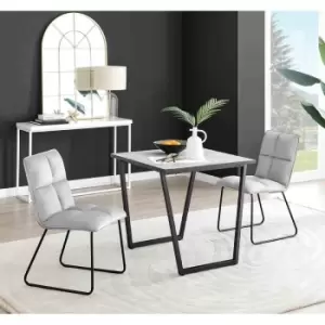 Furniture Box Carson White Marble Effect Square Dining Table and 2 Light Grey Menen Chairs