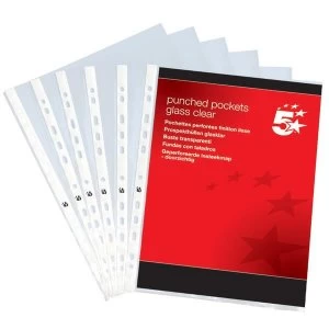 5 Star Punched Pocket Polypropylene Top and Side-opening 60 Micron A4 Glass Clear Pack 100