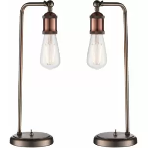2 pack Modern Hangman Table Lamp Aged Copper Pewter Industrial Arm Bedside Light