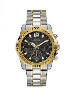 Guess Guess Commander Black And Gold Detail Chronograph Dial Two Tone Stainless Steel Bracelet Mens Watch