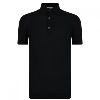 JOHN SMEDLEY Roth Waffle Knitted Polo Shirt - Black