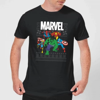Marvel Avengers Group Mens Christmas T-Shirt - Black - 3XL - Black