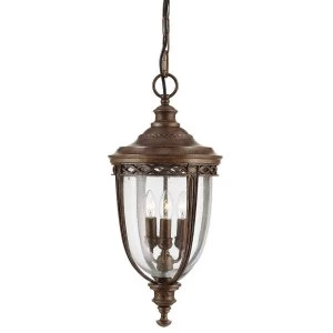 3 Light Large Outdoor Ceiling Chain Lantern British Bronze, E14