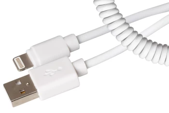 Maplin Premium Apple MFI Certified Curly Coiled Lightning to USB-A 2.0 Cable - White, 1m
