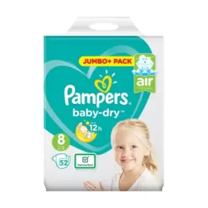 Pampers Baby Dry Size 8 Jumbo Plus Pack 52 Nappies