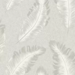 Belgravia Decor Ciara Glitter Feather Silver Textured Wallpaper