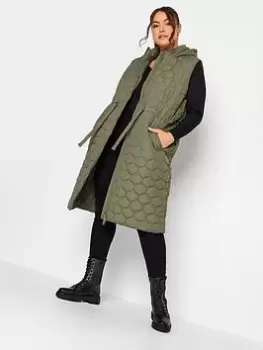 Yours Onion Quilted Lw Longline Padded Gilet, Green, Size 34-36, Women