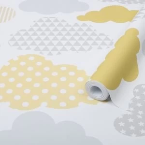 Graham & Brown Superfresco Easy Yellow Clouds Smooth Wallpaper
