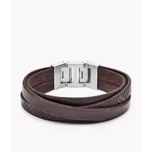 Fossil Mens Textured Brown Leather Wrist Wrap - Silver