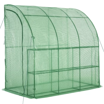 Outsunny Walk-In Lean to Wall Gardening Greenhouse with 2 Doors 2 Tiered 2 x 1 x 2 mGreen