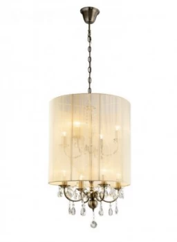 Ceiling Pendant with Ivory Cream Shade 8 Light Antique Brass, Crystal