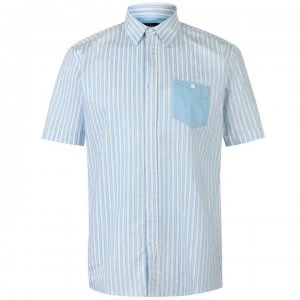 Pierre Cardin Pocket Detail Striped Short Sleeve Shirt Mens - Sky/White