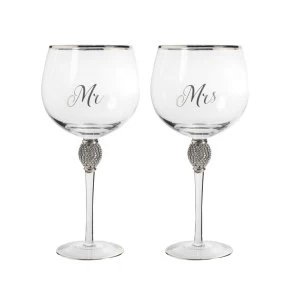 Mr&Mrs Diamante Gin Glass Silver By Lesser & Pavey