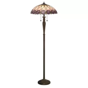 Hutchinson 2 Light Floor Lamp Tiffany Glass, Dark Bronze Paint with Highlights, E27
