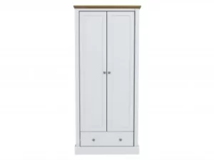 LPD Devon 2 Door 1 Drawer White and Oak Double Wardrobe Flat Packed