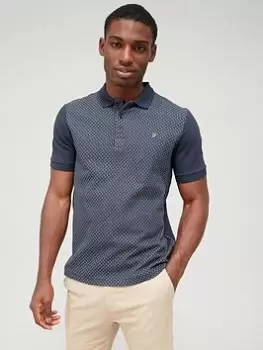 Farah Kentucky Jacquard Polo Shirt - Navy, Size L, Men
