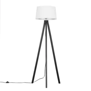 Barbro Dark Wood Tripod Floor Lamp with White Doretta Shade