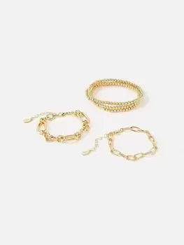 Accessorize Chain And Stretch Beaded Bracelets 5 Pack, Gold, Women