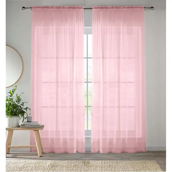 Tyrone Textiles 2 Plain Sheer Voile Panels with Rod Pocket (Pair) - Pink 54x90in