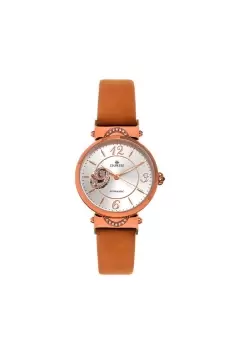 Alouette Automatic Semi-Skeleton Leather-Band Watch