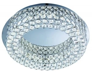 LED Round Flush Ceiling Light Chrome, Crystal Glass with Mirror Centre