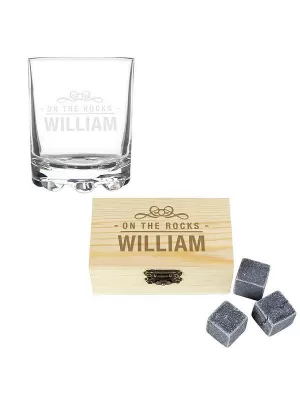 Personalised On The Rocks Whiskey Stones And Glass Set
