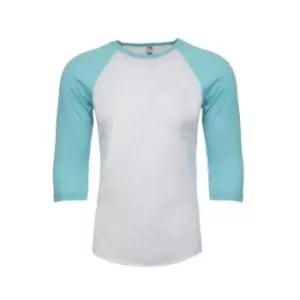 Next Level Adults Unisex Tri-Blend 3/4 Sleeve Raglan T-Shirt (M) (Tahiti Blue/Heather White)