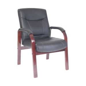 Teknik Office Kingston Leather Faced Visitor Chair Black, Mahogany