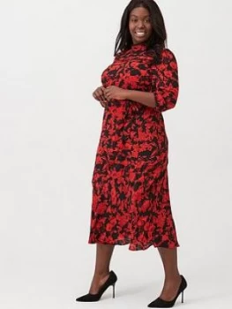 Oasis Curve Scarlet Floral Puff Sleeve Midi Dress - Black, Multi, Size 22, Women