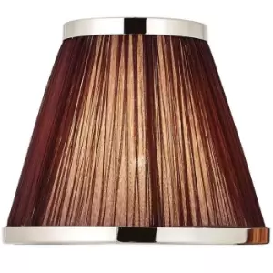 8" Luxury Round Tapered Lamp Shade Brown Pleated Organza Fabric & Bright Nickel
