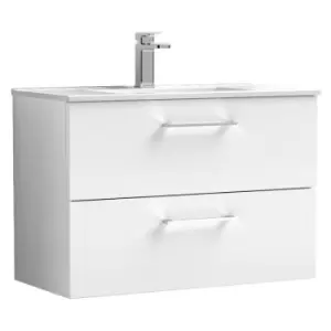 Arno Gloss White 800mm Wall Hung 2 Drawer Vanity Unit with 18mm Profile Basin - ARN126B - Gloss White - Nuie