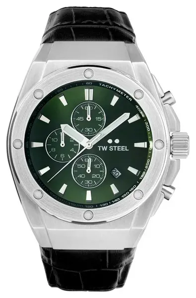 TW Steel CE4101 Mens CEO Tech Green Dial Black Leather Watch