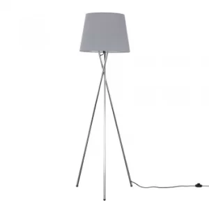 Camden Chrome Tripod Floor Lamp with XL Grey Aspen Shade