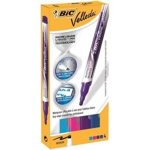 Bic Velleda Liquid Ink Whiteboard Marker with Visible Ink Level Assorted 1 x Wallet of 4 Markers