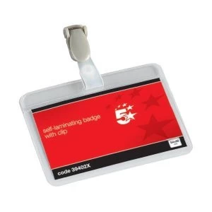 5 Star Office Name Badges Self Laminating Landscape with Plastic Clip 54x90mm Pack 25