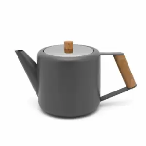 Bredemeijer Teapot Double Wall Duet Boston Design 1.1L in Grey with Wood Look Fi