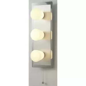 Wall light IP44 Cone with pull switch 3 Polished chrome bulbs & Aluminium/opal glass