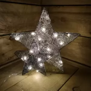 31cm Silver-Grey Double Layer Star 20 Warm White LEDs