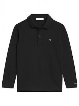 Calvin Klein Jeans Boys Long Sleeve Essential Logo Polo - Black, Size 14 Years