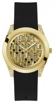 Guess Clarity Womens Black Silicone Strap Gold Dial Watch