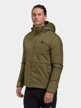adidas Bsc 3-stripes Hooded Insulated Jacket, Green, Size L, Men