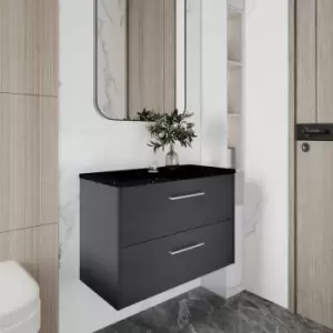 Hudson Reed Juno Wall Hung 2-Drawer Vanity Unit with Sparkling Black Worktop 800mm Wide - Graphite Grey