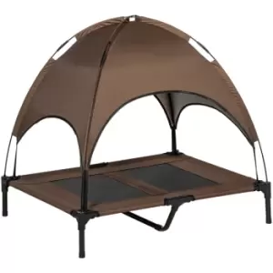 PawHut 92cm Elevated Dog Bed Cooling Raised Pet Cot UV Protection Canopy Coffee - Brown