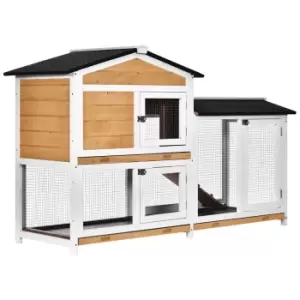 Pawhut 2-tier Wooden Rabbit Hutch Guinea Pig House Pet Cage Outdoor With Tray Ramp - Yellow