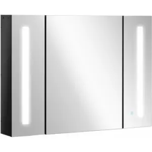 LED Bathroom Mirror Cabinet with Shelves Wall Mount High Gloss Black - Kleankin