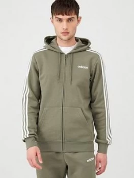 Adidas 3 Stripes Linear Full Zip Hoodie - Green, Size L, Men
