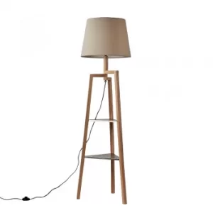 Towa Shelved Tripod Floor Lamp with XL Beige Aspen Shade