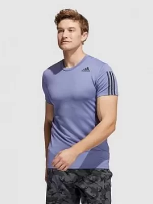 adidas Aero 3 Stripe T-Shirt, Blue, Size L, Men