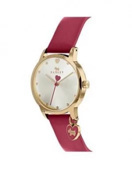 Radley Blush And Silver Detail Heart Charm Dial Red Leather Strap Ladies Watch