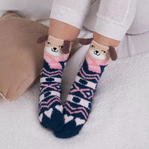 totes Novelty Super Soft Dog Slipper Socks MultiColoured